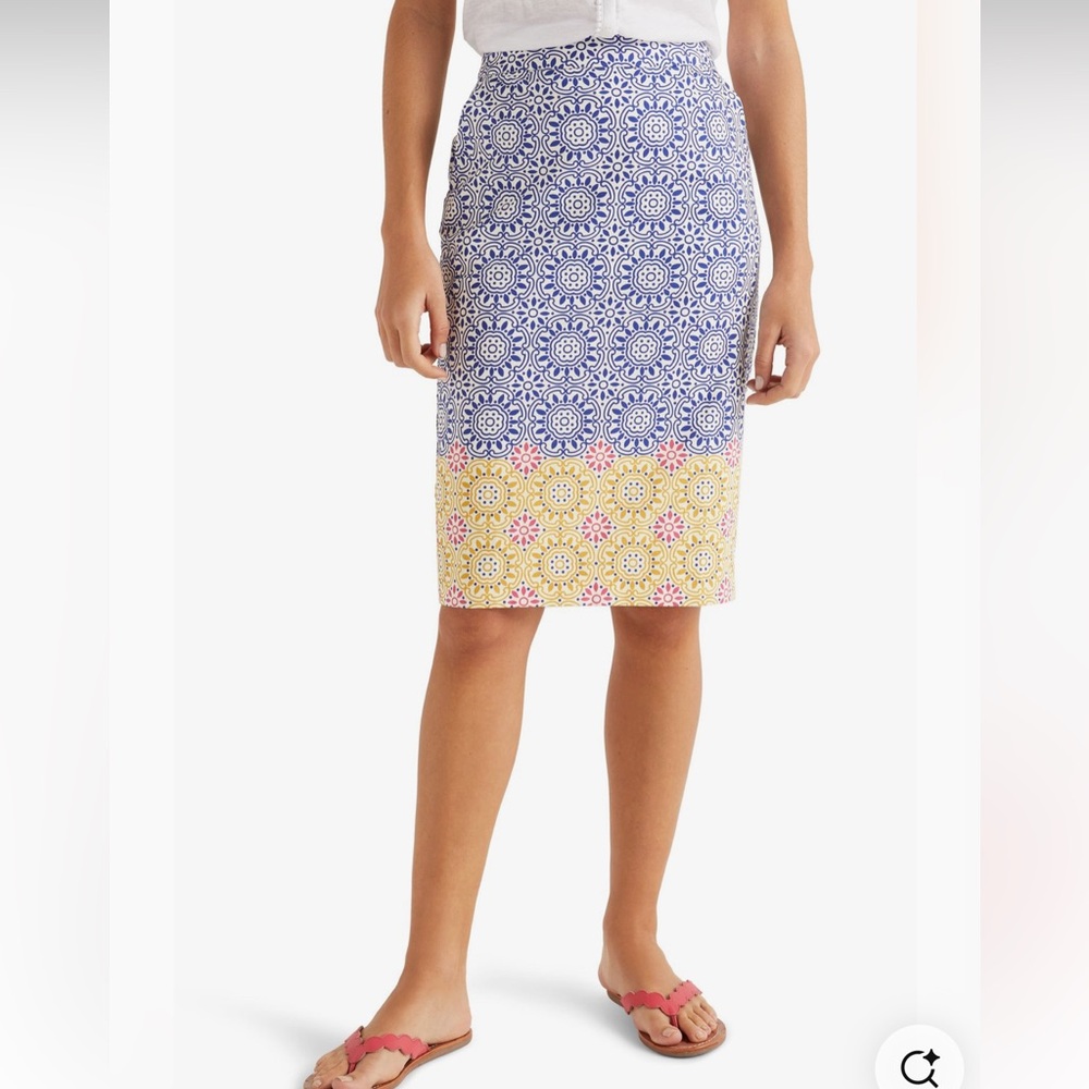 BODEN Gabriella Pencil Skirt‎ Size 10P NWT Blue Sun Tile Stretch Cotton Office